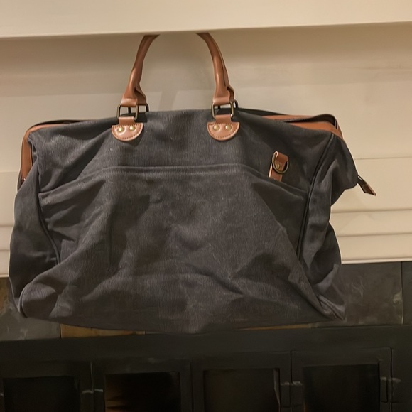 TAK Large Weekend BAG in charcoal/black Canvas with brown  leatherette details. - Picture 2 of 13